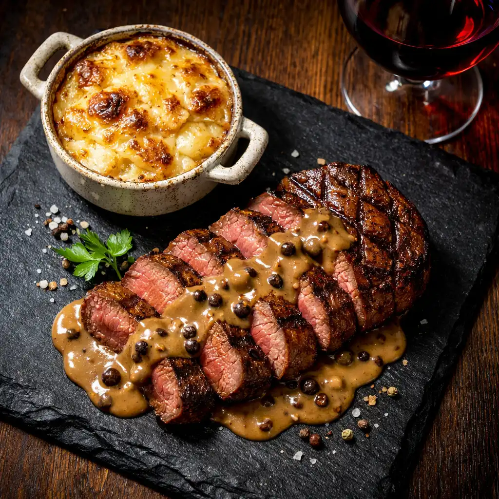 Filet de bœuf sauce au poivre et gratin dauphinois